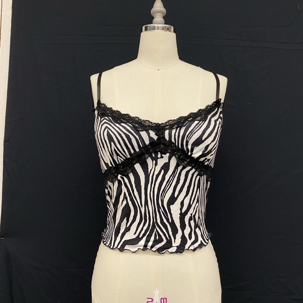 Zebra print lace tank top